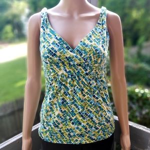 Vtg. Ann Taylor Bright Aqua, Green Geo Print Tank Top Xs/sm